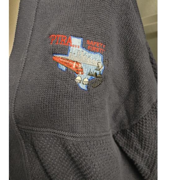 Vintage LEE Sport Women's Sweater Cardigan Large Navy Blue PTRA Safety First - Picture 2 of 6
